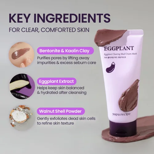 Vista 3 de Papa Recipe Máscara de crema de barro para limpieza de berenjenas, máscara facial de bentonita y arcilla de caolín, purificación de poros profundos