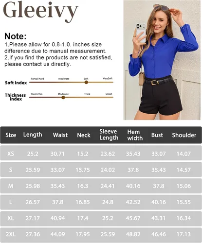 Vista 7 de Camisa con botones para mujer, ajustada, elástica, sin arrugas, para mujer, de manga larga, con cuello, blusa de trabajo para uso casual