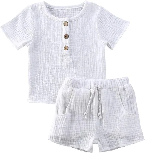 Vista 41 de fhutpw Conjunto de 2 piezas de ropa de verano para bebés, camiseta de manga corta, cintura elástica, pantalones cortos para niños pequeños