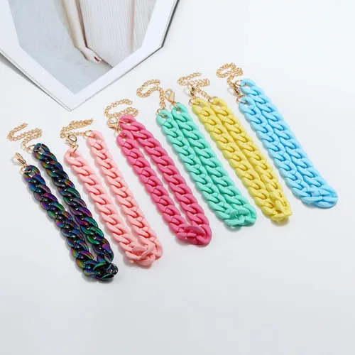 Vista 4 de Collar de cadena Figaro acrílico multicolor de moda cubana gruesa cadena de eslabones de resina para mujeres y niñas, joyería de festival, Resina