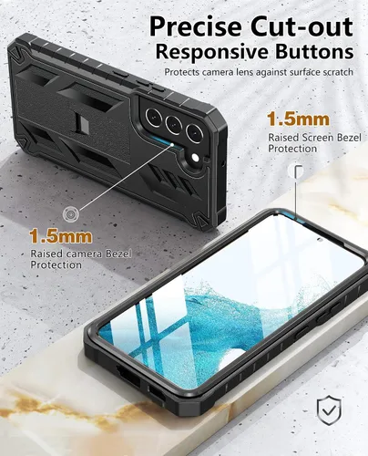 Vista 5 de SOiOS - Funda para Samsung Galaxy S22 con protector de pantalla integrado, función atril 20FT Military-Grade Drop Shockproof Protection, Durable