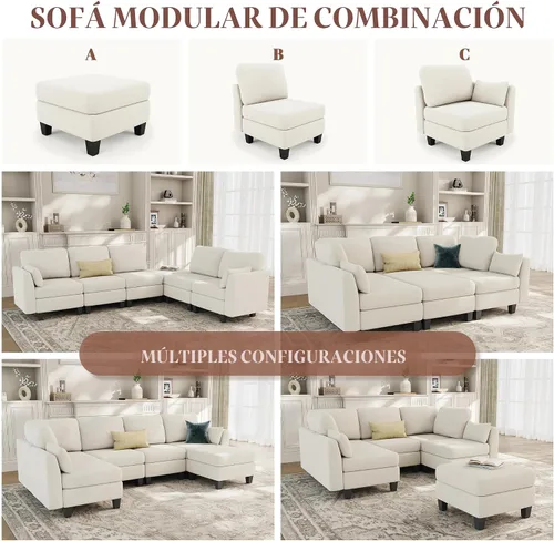 Vista 4 de Sofá seccional con sofá cama, sofá modular de 6 plazas, cómodos sofás seccionales convertibles, sofás convertibles con otomanos, sofás seccionales