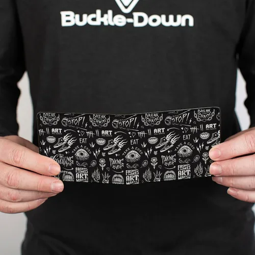 Vista 4 de Buckle-Down Billetera de Disney para hombre, plegable, Cruella Rebel Heart Badge y Collage de iconos, negro y blanco, cuero vegano, 4.0 x 3.5