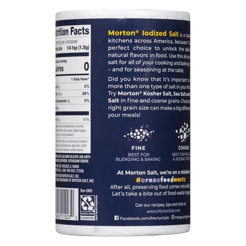 Vista 2 de Morton Sal yodada, multiusos, (26 onzas), paquete de 2 – multiusos, perfecta para cocinar y usar en la mesa