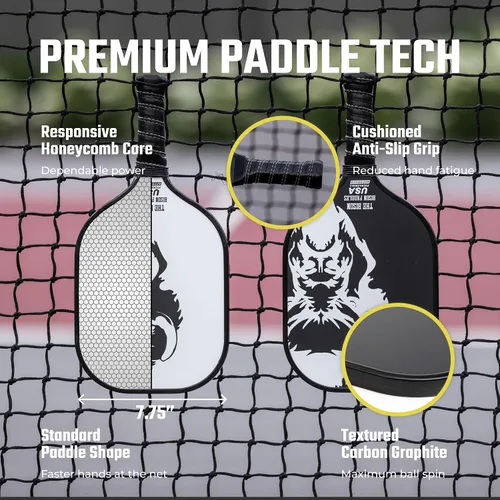 Vista 3 de Bison Paddles: Paletas de pickleball de grafito de carbono, raquetas ligeras de pickleball Núcleo compuesto de panal que mejora la colocación