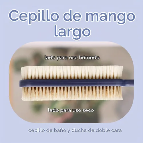 Vista 2 de MainBasics Cepillo Exfoliante para Ducha – Cepillo de Mango Largo de Doble Cara para Lavado Corporal y Frotación con Cerdas Exfoliantes y Suaves