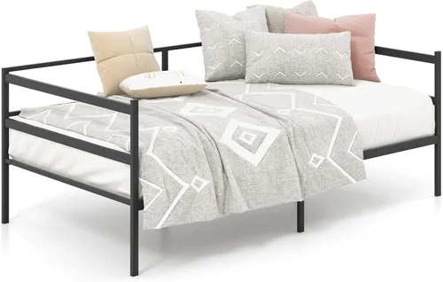 Vista 9 de KOMFOTT Marco de sofá cama de metal tamaño individual, plataforma de soporte de listones de metal resistente, sofá cama con almacenamiento,