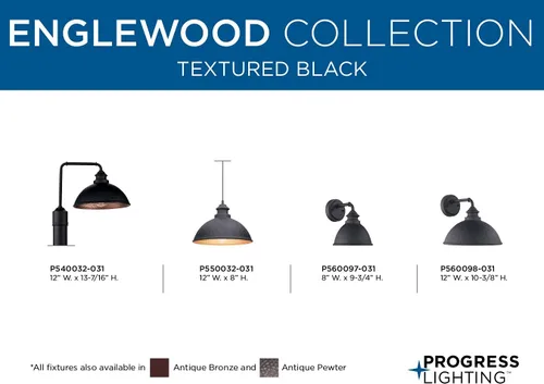 Vista 6 de Progress Lighting Englewood Collection - Farol colgante para exteriores con 1 luz, color negro