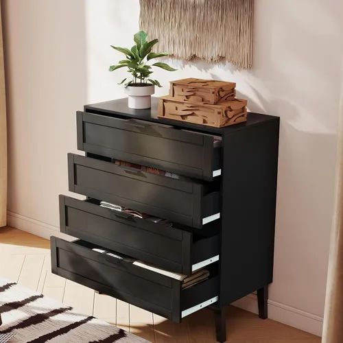 Vista 2 de TaoHFE Cómoda negra de 4 cajones para dormitorio, cómoda de lencería de madera para dormitorio, moderna cómoda negra de 36 pulgadas de alto