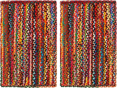 Vista 8 de Algodón Craft - Tapete tejido a mano reversible 100 % algodón con multitrenza de Chindi - Este artículo está fabricado con hilos multicolores