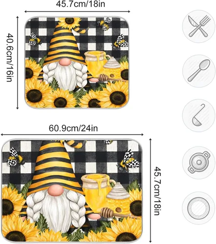 Vista 3 de Tapete de secado de platos de girasol enano de abeja para cocina Girasol enano abeja