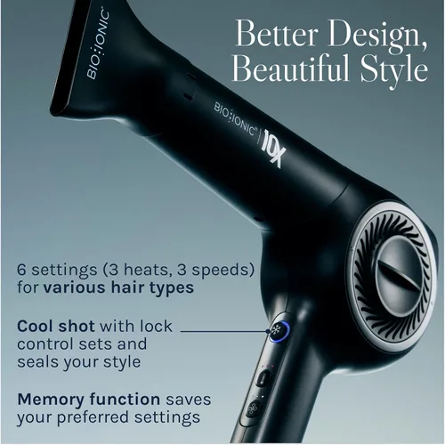 Vista 15 de Bio Ionic Secador de pelo de velocidad ultraligera 10X, secador de pelo con calor y velocidad ajustables, función de memoria, herramienta