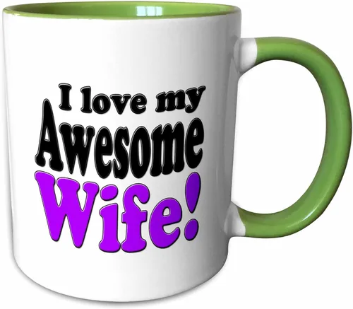 Vista 8 de 3dRose evadane – Funny Quotes – I Love My Awesome esposa, púrpura, – Tazas, Blanco White