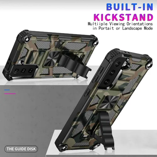 Vista 2 de Funda compatible con Samsung Galaxy S25 Ultra, resistente estilo militar, PC+TPU a prueba de golpes, camuflaje con soporte y soporte de metal