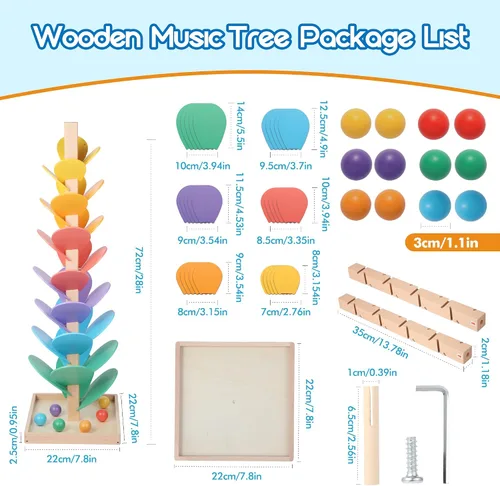 Vista 2 de Gotoofun Árbol musical de madera con diseño de mármol incluye bola de Arco iris clásico
