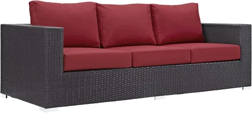 Vista 6 de Modway Sofá de mimbre para patio al aire libre Convene en color beige espresso