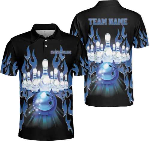 Vista 3 de Woseprints - Polo de boliche personalizado con nombre 3D para hombres y mujeres, camisas de bolos personalizadas para equipo, camisas de bolos unisex