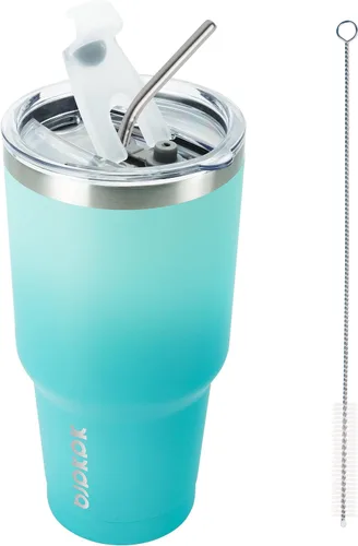 Vista 47 de BJPKPK Vaso térmico negro con tapa y pajita, de acero inoxidable, de 20 onzas, para café Pintura de caucho negro