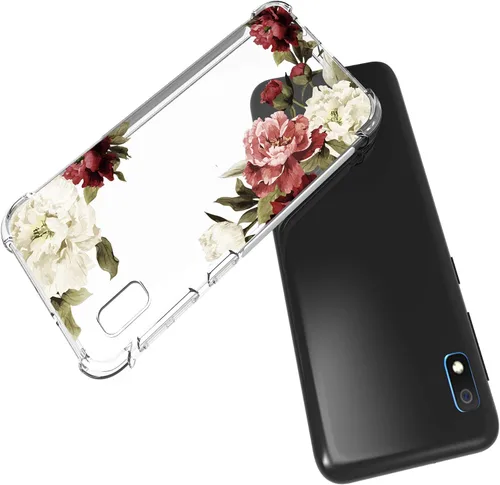 Vista 3 de Funda para Galaxy A10E, funda para teléfono Galaxy A10E con flores, delgada a prueba de golpes, patrón floral transparente, suave, flexible, TPU