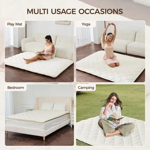Vista 5 de Colchón japonés de piso con funda lavable, colchón de futón plegable, almohadilla para dormir de tatami con espuma viscoelástica engrosada, cama