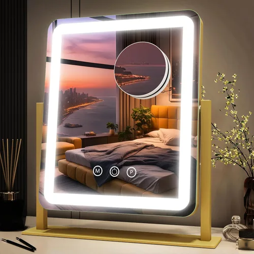 Vista 29 de FENNIO - Espejo de tocador con luces, espejo de maquillaje iluminado LED, pantalla táctil con 3 modos de iluminación, regulable, para mesa