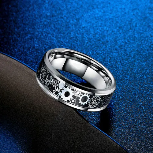 Vista 6 de THJEW Anillo de carburo de tungsteno para hombre de 0.315 in (0.315 in), anillo de carburo de tungsteno, punk, gótico, motociclista, cóctel, fiesta