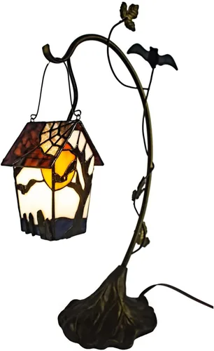 Vista 7 de Bieye L10782 - Lámpara de mesa estilo Tiffany con vitral en forma de casa de pájaro para decoración del hogar (17.8 cm de alto, libélula)