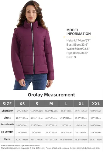Vista 6 de Orolay Chaqueta acolchada ligera para mujer, abrigo de invierno de longitud corta casual
