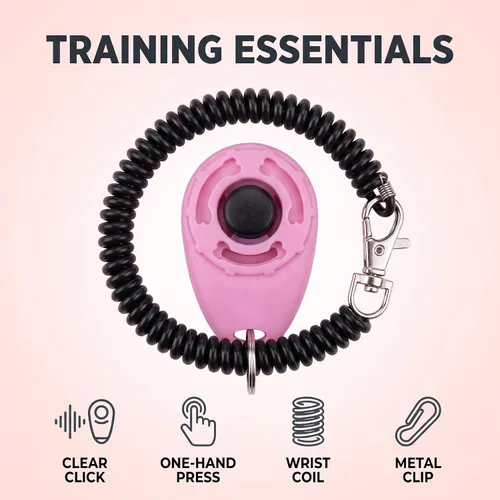 Vista 3 de Jinshining 1 pieza de clicker rosa fácil de usar con botón accesorios de entrenamiento para perros, fuertes y de larga duración, ayuda