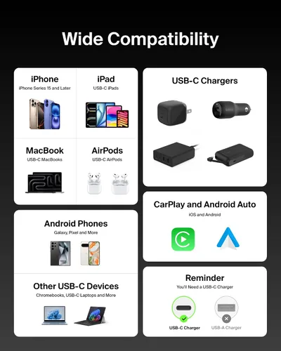 Vista 6 de Belkin Cable trenzado USB C a USB C de 240 W, cable de carga rápida para Negro