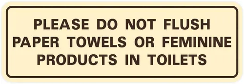 Vista 21 de All Quality Estándar Please Do Not Flush Toallas de papel o productos femeninos en inodoros puerta o pared Letrero Negro - Pequeño (1 paquete)
