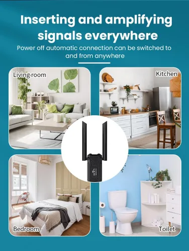 Vista 6 de Amplificador de señal USB WiFi, adecuado para repetidores WiFi domésticos, potenciador inalámbrico WiFi de 2.4 GHz, configuración fácil de un clic