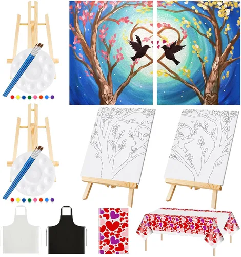 Vista 11 de Yeaqee Kit de 13 piezas de pintura y sorbo para adultos, lienzo elástico, para citas, noche, San Valentín, suministros de pintura, juego de pintura