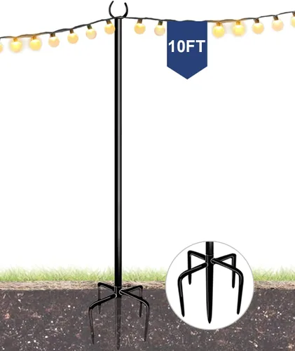 Vista 9 de Poste para tiras de luces de 10 pies para exteriores, poste de iluminación de metal resistente para suelos duros, patios traseros de madera, patio