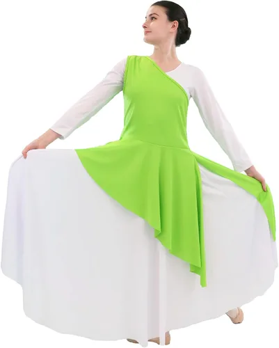 Vista 19 de Danzcue - Túnica de baile de alabanza asimétrica para mujer, (el vestido blanco no está incluido)
