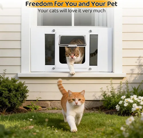 Vista 7 de Puerta de gato para ventana, ancho ajustable para 23 a 28 pulgadas