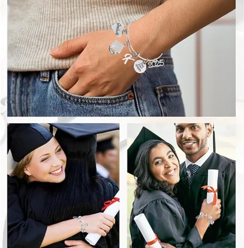 Vista 7 de Infinity Collection - Pulsera de graduación personalizada 2024 con dije de letra - Regalo de graduación, regalo para graduados, edición 2024, Metal