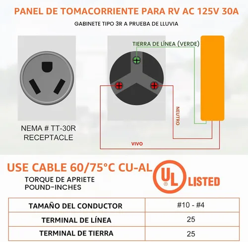 Vista 3 de WELLUCK Caja de toma de corriente de 30 amperios para RV, receptáculo RV de 125 voltios NEMA TT-30R, panel eléctrico exterior cerrado