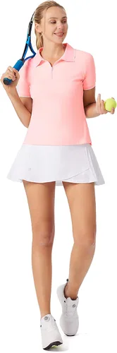 Vista 3 de Camisa de golf rosa para mujer, con cuello seco, color negro, UPF 50, talla XL, Rosado