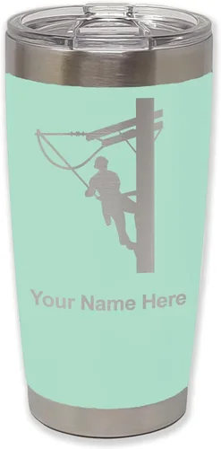 Vista 35 de LaserGram Taza aislada al vacío de 20 onzas, Lineman, grabado personalizado incluido (negro)