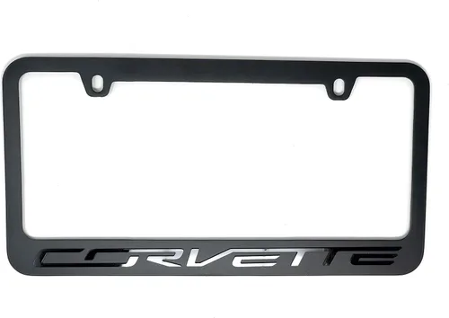 Vista 2 de Marco de placa de matrícula C7 Corvette Stealth - Negro con escritura Corvette negra
