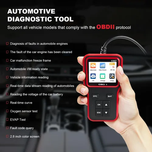 Vista 2 de Escáner OBD2 para Automóvil Herramienta de Diagnóstico, Lector Profesional de Códigos de Falla del Motor Auto OBD II con Reinicio, Probador