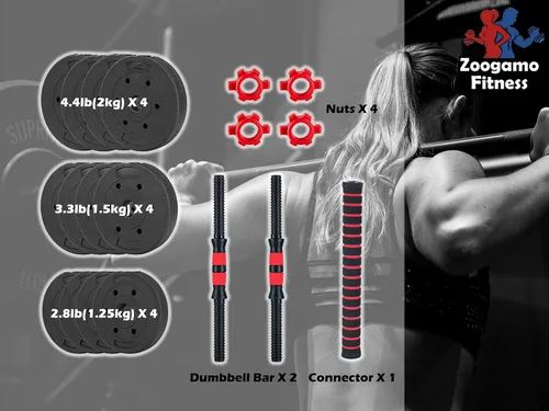 Vista 2 de Juego de mancuernas ajustables de 44 libras, mancuernas de peso libre con barra de conexión utilizada como barra, para hombres y mujeres, gimnasio