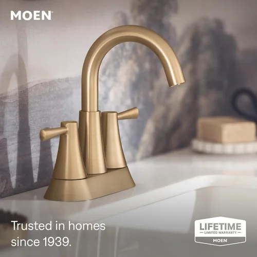 Vista 2 de Moen 84022BZG Ronan - Grifo de baño central de 2 manijas, color dorado Drenaje a presión