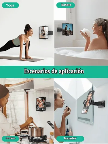 Vista 3 de Mistriddle - Soporte de pared para tableta, instalación doble, rotación de 360° Yoga Kitchen Makeup Wall Mount, Adjustable Arm, Drill or Adhesive