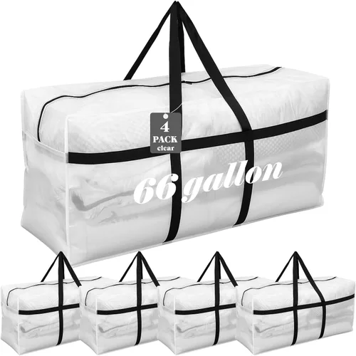 Vista 8 de 4 Piezas Bolsas de Mudanza Grandes con Cremallera y Asas Bolsas de Lona Tipo Duffle Plegables de Almacenamiento Extra Resistentes Extra Grandes