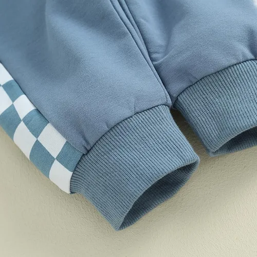 Vista 8 de LIOMENGZI Conjunto de pantalones para bebés y niños, sudadera larga con capucha y bloques de color, conjunto de ropa para otoño e invierno