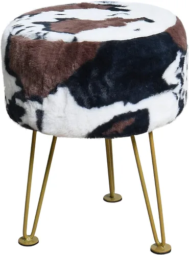 Vista 8 de Otomana de Piel Sintética con Estampado de Vaca 13"x13"x17" Asiento de Banco de Entrada Suave y Mullido Redondo Resistente Otomana de Acento Vaca
