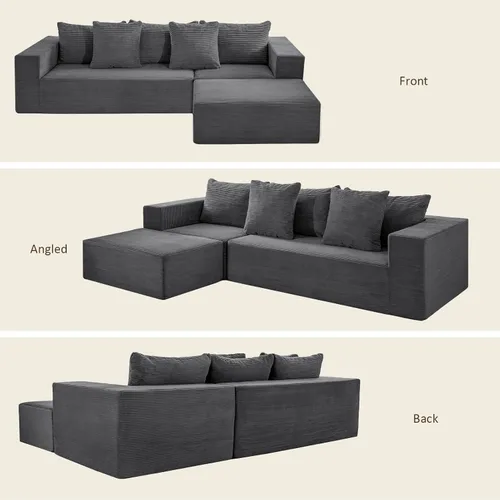 Vista 7 de INGEROOM Sofá Seccional Modular Cloud de 108 pulgadas con asiento profundo, sofá sin armazón con otomana móvil, sofá de espuma viscoelástica de pana