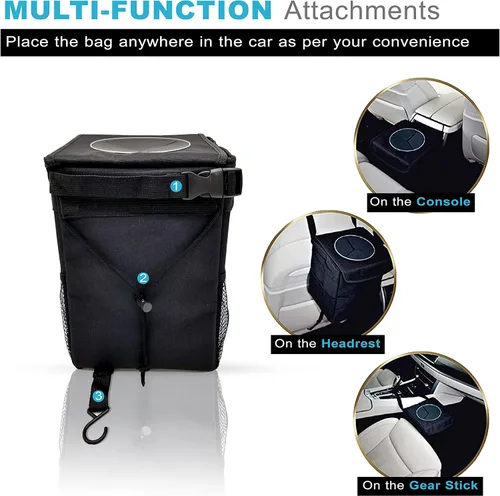 Vista 5 de Papelera Autobase para Coche Bote de Basura para Camión SUV de Gran Tamaño de 3 Galones Artículos Esenciales para Viajes por Carretera Regalos